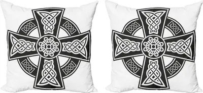 Zdjęcie produktu dla Zestaw celtyckich poszewek na poduszki ABAKUHAUS (2 sztuki), tradycyjny symbol kultury celtyckiej Średniowieczna ikona heraldyczna, 40 x 40 cm, biały i czarny