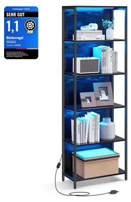 Image de Étagère VASAGLE avec 6 niveaux, bibliothèque d'appoint avec éclairage LED réglable