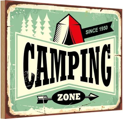 Produktbild von vianmo Holzschild 12x18 cm Camping Zone Outdoor Abenteuer