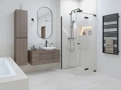 Produktbild von Jungborn Duschtür mit Seitenwand SETTE Drehfalttür rechts Seitenwand links 80 x 80 cm Profilfarbe schwarz Klarglas mit s