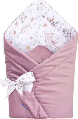 Produktbild von Jukki Babyhörnchen 80x80 cm doppelseitig – Baumwolle & Velvet, Einschlagdecke mit Schleife – Candy Circus & Heather