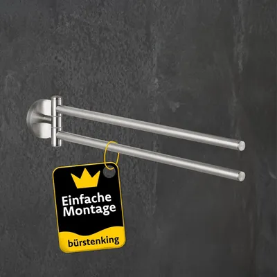 Produktbild von Bürstenking Handtuchhalter zweiarmig beweglich, Handtuchhalter zur Wandmontage, robuster & rostfreier gebürsteter Edelstahl, Handtuchhalter Bad & Küche, Einfache Installation, Teil der Serie 190