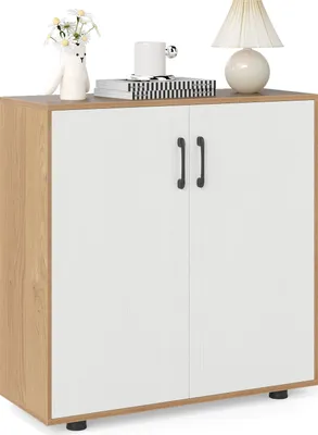 Produktbild von COSTWAY 2-Türiger Aufbewahrungsschrank, moderner Akzentschrank mit 5-fach verstellbarem Regal, freistehender Schuhaufbewahrungsschrank Natur
