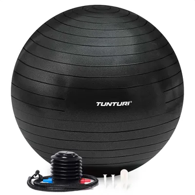 Immagine prodotto di Tunturi Anti Burst Fitness Bal con Pompa - Palla Yoga 75 cm - Palla Pilates - Palla Gravidanza – Portata 220 kg - Inclusa App Allenamento – Nero