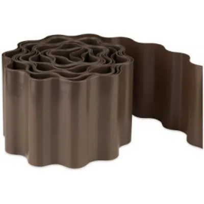 A roll of brown, wavy plastic garden edging.