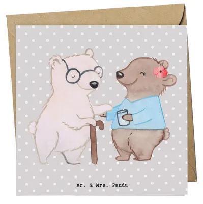 Produktbild von Mr. & Mrs. Panda Grußkarte Altenpflegerin Herz - Grau Pastell - Geschenk, anlasskarte, Glückwunschkarte, Pflegerin, Liebevoll, Klappkarte, faltkarte, Hilfe, Fürsorglich
