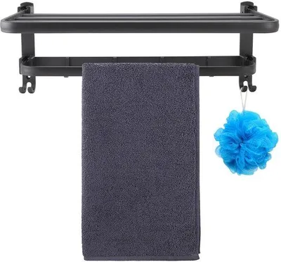 Obrázek produktu pro Nástěnný držák na ručníky 2 v 1, matná černá, 49 cm, hliník