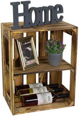 Produktbild von Gerda Regalkiste Holz geflammt 50x40x30cm quer mit Mittelbrett längs seitlich geöffnet