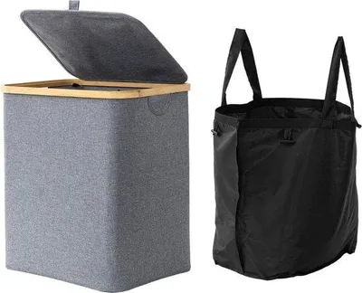 Image de Panier à linge Famanu avec couvercle, stable et pliable - Gris clair