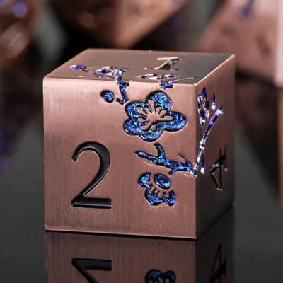 Productafbeelding van Set van zeventien zware metalen dobbelstenen, roze goudkleurig, voor Dungeons & Dragons