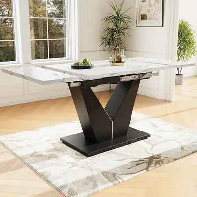 Imagen del producto de Mesa extensible de 100-160 cm, color blanco, con superficie de mesa