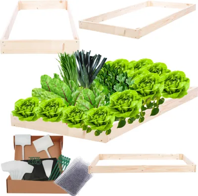 Produktbild von MODO24 Hochbeet Holz, Pflanzkasten, Massivholz, Kiefer, Kräuterbeet, Blumenkasten, Garten, Terrasse, 9x60x60 cm, Natur, ZP09