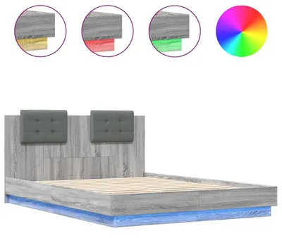 Produktbild von vidaXL Bettgestell mit Kopfteil und LED-Leuchten Grau Sonoma 120x200cm