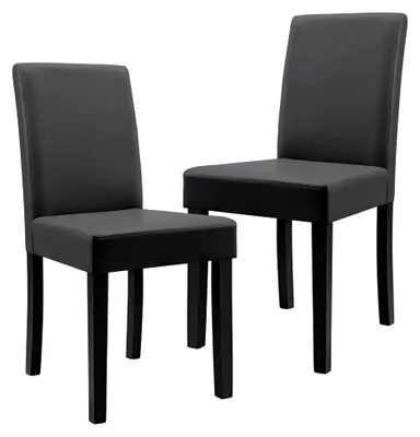 Produktbild von Esszimmerstühle Hamburg 2er Set Küchenstühle Kunstleder Polsterstuhl 89 x 43 x 54 cm Holzbeine Dunkelgrau