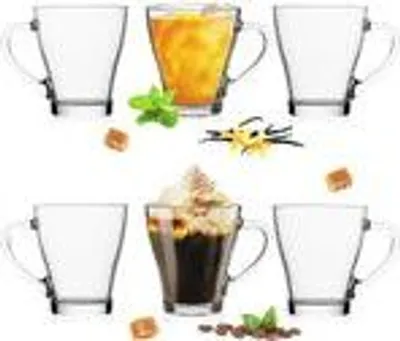 Produktbild von PLATINUX Kaffeegläser mit Griff Set 6-Teilig 320ml (max. 420ml) aus Glas Latte Macchiato Teeglas Cappuccino