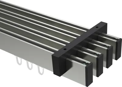 Produktbild von Interdeco Innenlaufstange / Gardinenstange mit Innenlauf Edelstahl-Optik / Schwarz, Typ Smartline Paxo (Kappe), 14x35 mm 4-läufig, 220 cm