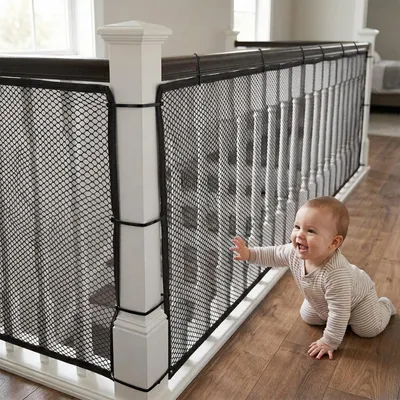 Imagen del producto de Red de seguridad para niños, protección para escaleras y balcones (Negro, tamaño M (450 x 90 cm))