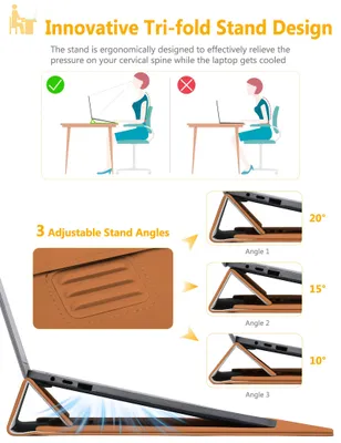 Obrázok produktu pre Poťah na notebook s nastaviteľným stojanom, 13 palcov, hnedý, určený na cestovanie