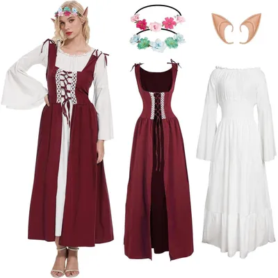 Produktbild von Mittelalter Kleid Damen Rot XXL Renaissance Kostüm mit Elfenohren