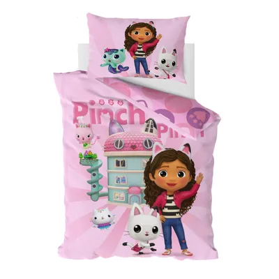 Produktbild von Babybettwäsche Gabbys Dollhouse Pinch Pinch 100x135 + 40x60 cm, 2-teilig, 100% Baumwolle, Bettwäsche- Set zum Wenden für Mädchen