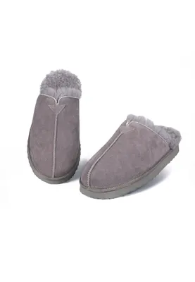 Produktbild von Herren Pantoffeln Slipper aus m  Lammerfell Plüsch Hausschuhe Anthrazit Größe 45