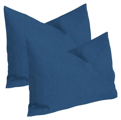 Produktbild von Kissenbezug 2er Set blau 40x60 cm Struktur Leinenoptik Kissenhülle Deko Kissen