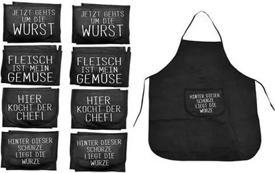 Produktbild von 8er Set Lustige Kochschürze mit Spruch |  Latzschürze Grillschürze Schwarz |  Küchenschürze Backschürze | Schürze Polyester
