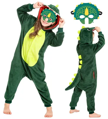 Dinosaurier-Kostüm für Kinder, Overall mit Kapuze, Unisex, Gr. 120