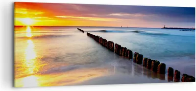 Produktbild von Bild auf Leinwand - Leinwandbild - Meer Küste Strand Sonnenaufgang - 120x50cm - Wand Bild - Wanddeko - Leinwanddruck - Bilder - Kunstdruck - Leinwand bilder - Wandkunst - AB120x50-2781