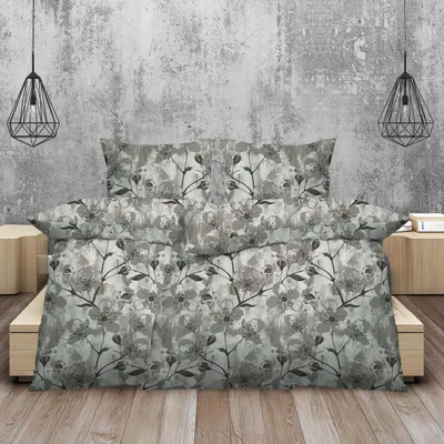 Produktbild von Casa Colori Renforcé Bettwäsche Anthrazit Grau mit Blüten - 135x200 cm, 4-teilig