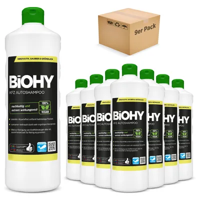Produktbild von BiOHY KFZ Autoshampoo , Autowaschmittel, Auto Shampoo, Schaumreiniger – 9er Pack (9 x 1 Liter Flasche)