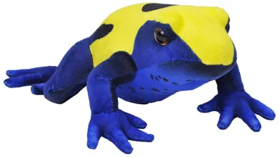 Image de Grenouille câline Junior 38 cm, peluche bleue/jaune/noire
