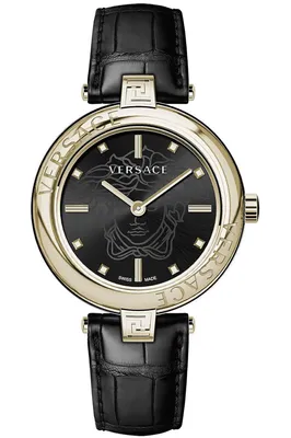 Produktbild von Versace VE2J00421 New Lady gold schwarz Leder Armband Uhr Damen NEU