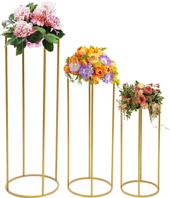Image de 3 supports de fleur au sol, support géométrique en métal pour colonne de fleur, élégant, pièce maîtresse de mariage