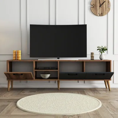 Obrázek produktu pro Skye Decor, moderní TV stolek ze 100% melaminem potažené dřevotřískové desky, 180 x 53 x 35 cm, ořech a antracit, s dřevěnými nohami o tloušťce 18 mm, skandinávský design.