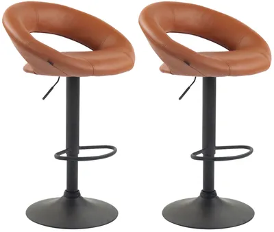 Produktbild von CLP 2er Set Barhocker Olinda Kunstleder höhenverstellbar und drehbar hellbraun Gestell Farbe schwarz