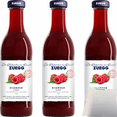 Produktbild von ZUEGG Himbeer Fruchtsirup 3er Pack (3x425ml Flasche) + usy Block