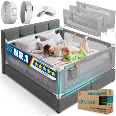 Produktbild von KESSER® Bettgitter Bettschutzgitter Kinderbettgitter für Kinder Babybettgitter Kinderbettschutzgitter, Grau, 180cm