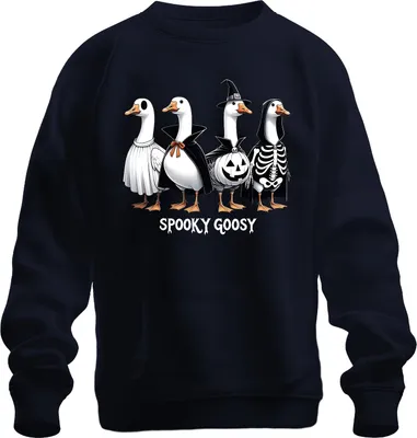 Zdjęcie produktu dla Spooky Goosy Halloween Gänse lustig gruselig Kürbis Gans Hexe Uni  Sweatshirt Pullover, Navy, L