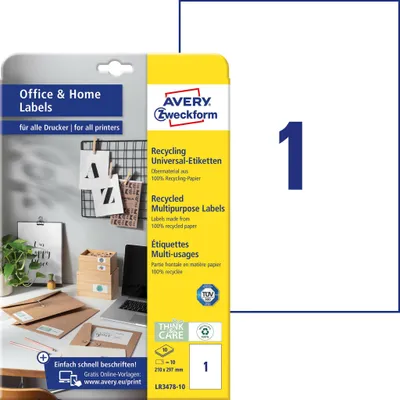 Immagine prodotto di AVERY Zweckform LR3478-10 10 etichette AVERY Zweckform LR3478-10 bianco 210,0 x 297,0 mm
