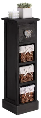 Produktbild von Regal Schubladenkommode Beistellschrank Flower - 1 Schublade und 3 Körbe, schwarz