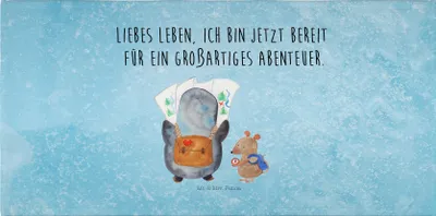 Produktbild von Mr. & Mrs. Panda Flauschtuch Pinguin & Maus Wanderer - Eisblau - Geschenk, Handtuch, Abenteuer, gesichtshandtuch, Roadtrip, Baumwollhandtuch, Frotteehandtuch, Wanderlust