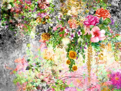 Image de Sanders & Sanders papier peint panoramique fleurs gris, rose et vert 375 x 270 cm