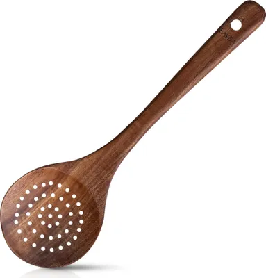 Produktbild von Teakholz Schaumlöffel (28 cm) Sieblöffel aus Holz, Hitzebeständig & Kratzfrei, Nachhaltiger Küchenhelfer zum Abtropfen, Servieren, Slotted Spoon