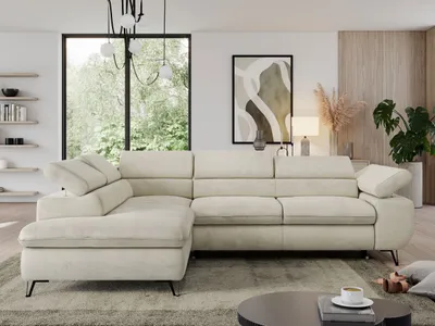 Produktbild von Ecksofa mit Bettkasten, Einstellbare Kopfstützen, Schlaffunktion, Eckcouch L-form - PEDRO L - Velvet - Beige - Links