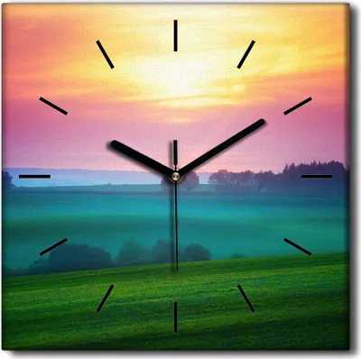 Produktbild von Coloray Uhr auf Leinwand 30x30 cm Wand Uhr Dekoration Wohnzimmer Segeltuch schwarze Hände -Landschaftsunrise