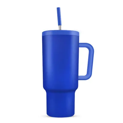 Produktbild von Fine Life Pro Thermobecher Trinkflasche mit Strohhalm 1.2L Kühlt 11 Stunden - 34 Stunden Eisgekühlt - Kaffeebecher To Go, Blau