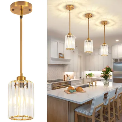 Image de Lampe suspendue Moderne Cristal Lampe suspendue Réglable en hauteur Lampe de table E27 pour îlot de cuisine, salle à manger, couloir, salon