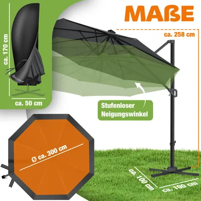 Produktbild von KESSER® Sonnenschirm Ampelschirm SUN Ø330cm, 7-fach verstellbar, 360° drehbar, inkl. Abdeckung