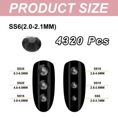 Produktbild von 4320 Stš¹ck SS6 Runde Flatback Kristall 2,0-2,1mm Glas Strasssteine Diamanten fš¹r DIY Basteln Kleidung Schuhe Nagelkunst Dekoration, Schwarz